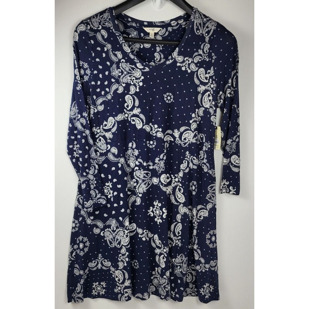Terra & Sky Women's Plus Size Long‎ Sleeve Swing Dress 0X/14W Bandana Navy New